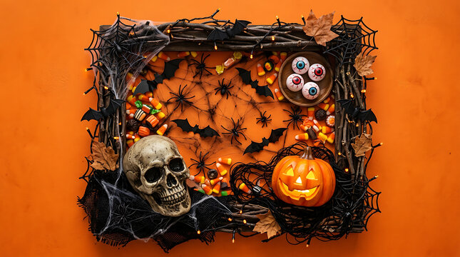 Halloween frame with decor items