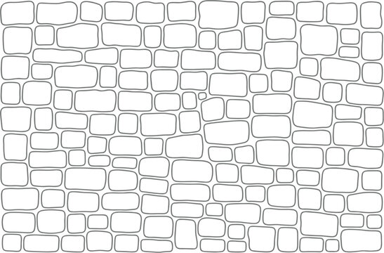 Stone pattern vector background for coloring page, seamless pebble mosaic outline design in black and white