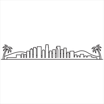 Silhouette skyline with palm trees and arched bridge