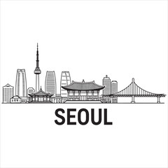 Obraz premium Sketch illustration of seoul's iconic cityscape with traditional and modern landmarks