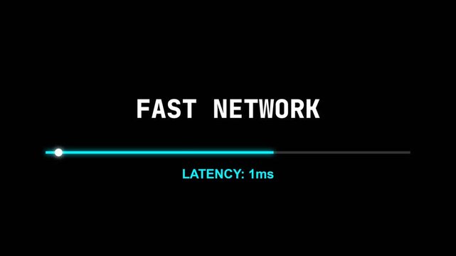 Network latency comparison, detailed visual of loading bar with varying latency values, technology and internet concept, symbolizing speed and efficiency, seamless loop.