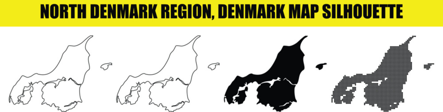 North denmark region denmark map silhouette isolated on white vector outline and filled style.