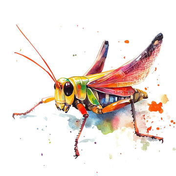 watercolor of Grasshopper illustration graphic, isolated on a white background.