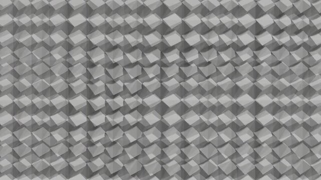 Realistic closeup camera looping abstract 3D animation of the moving grey solid triangles pattern rendered in 4K as motion background