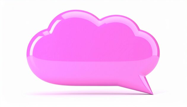 Glossy pink speech bubble with rounded shape, reflective surface, symbolizing communication and dialogue.