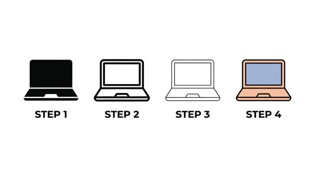 Four Step Illustration Showing Laptop Design Evolution Process