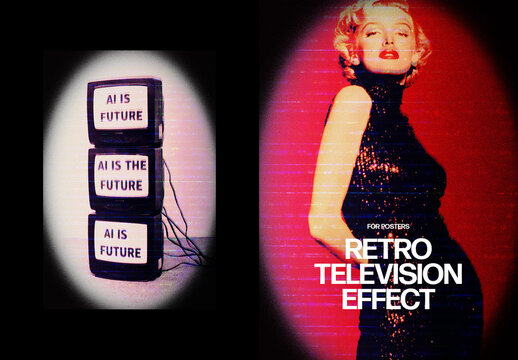 Vertical Retro Television Photo Effect For Poster And Print Design