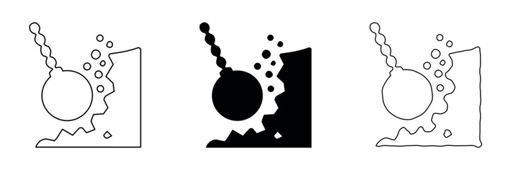 Wrecking ball icon hitting a jagged wall with debris flying © Ophelia