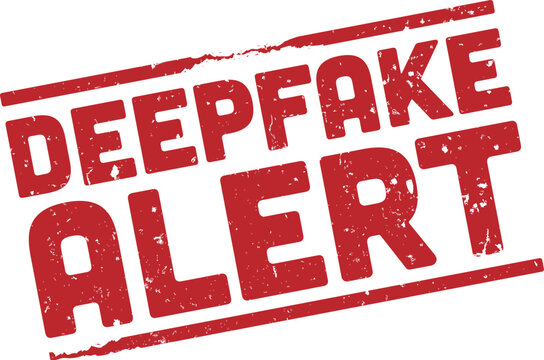 grungy red rubber stamp with text DEEPFAKE ALERT, ai generated content warning, AI manipulation, cybersecurity threats and misinformation concept, vector illustration