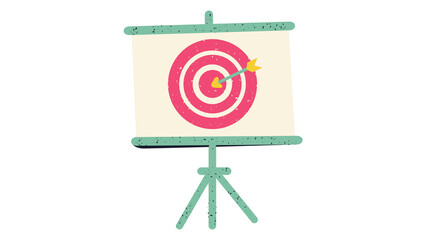 Flat vector illustration of a presentation board with a pink target and an arrow hitting the center © Dilshad