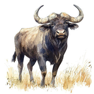 watercolor of Gaur illustration graphic, isolated on a white background.