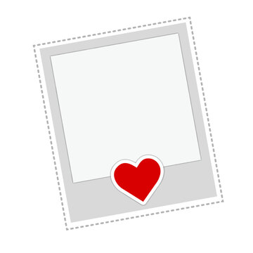 Polaroid photo frame with heart sticker on white background picture instant camera image. Resizable and editable, EPS 10.