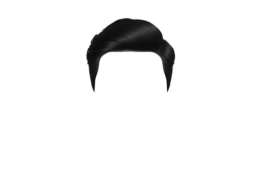 Stylish men's black hairstyle with smooth hair, classic pompadour style and short sides on transparent background