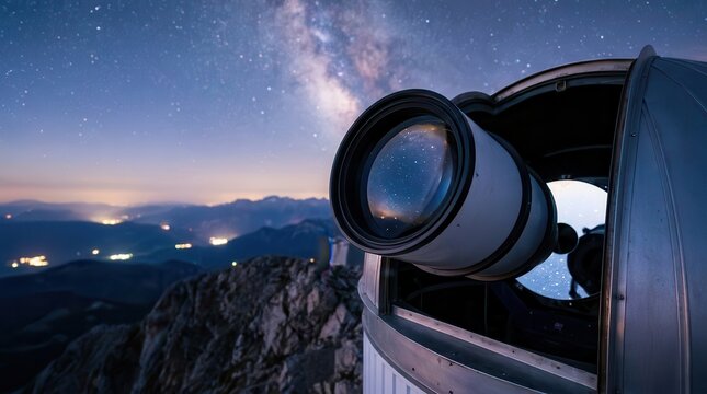 Telescope observation of the night sky from a mountain observatory for space exploration