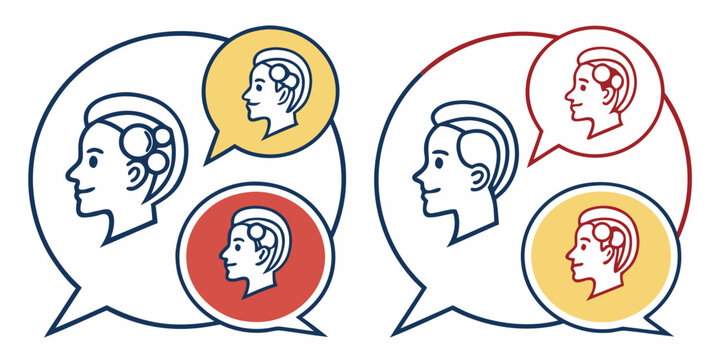 Illustration of people communicating with brainwave technology communication technology mental connection telepathic communication brainwave interaction neurotechnology illustration thought comm