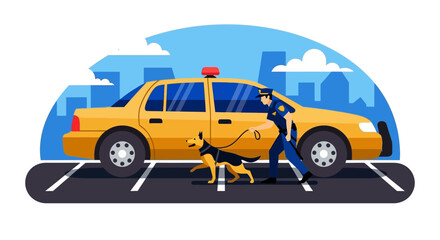 Obraz premium Man walking dog beside yellow taxi.