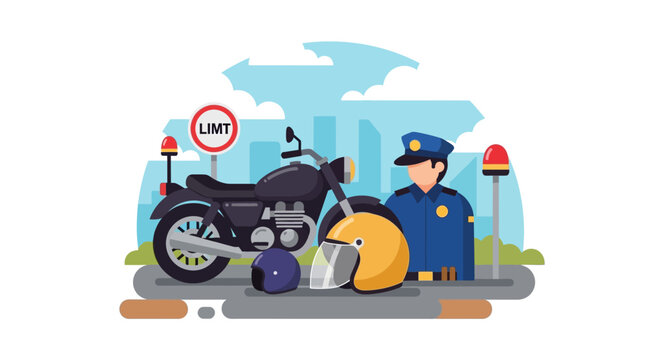 Police officer with motorcycle and helmet.