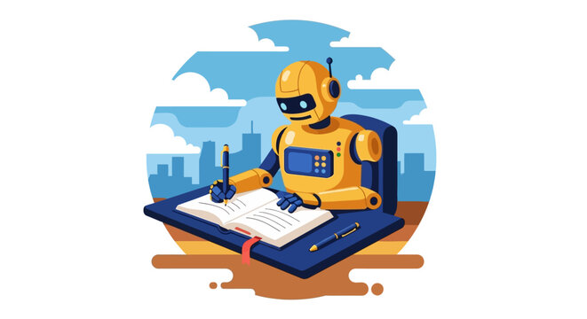 Robot writing on a notepad.