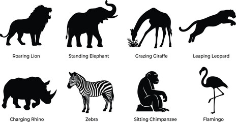 Set of Wild African Safari Animals Silhouette Icons for Nature, Wildlife, and Zoo Design ProjectsSet of Wild African Safari Animals Silhouette Icons for Nature, Wildlife, and Zoo Design Projects © Designer Arif