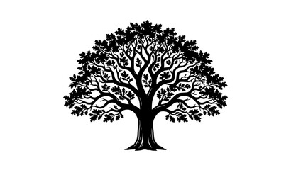 Obraz premium oak, tree, silhouette, logo, icon, nature, forest, botanical, plant, leaf, leaves, branch, trunk, wood, ecology, eco, natural, symbol, growth, environment, organic, woodland, garden, landscape, evergr