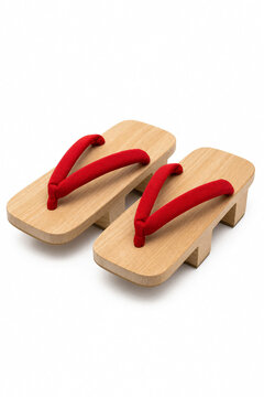 Japanese wooden geta sandals pair on white background summer traditional