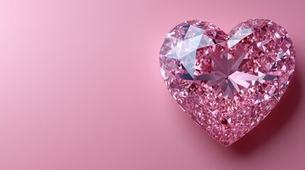 Fototapeta premium A heart shaped diamond glimmers against a soft pink backdrop radiating beauty