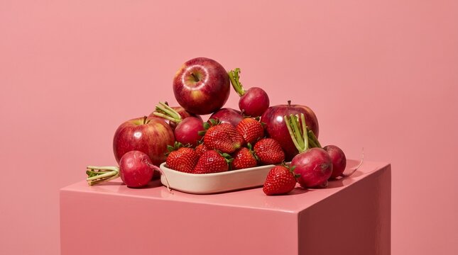 Red Imperfect Produce Color Block Still Life For Fashion Led Editorial