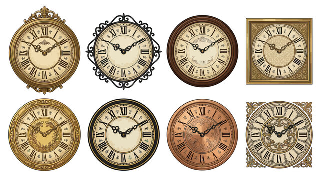 Vintage Clocks Collection: Antique Timepieces with Roman Numerals