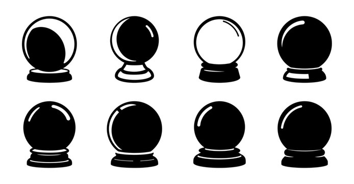 Black and white marble billiards balls set - Set of eight stylish black and white glossy billiards balls arranged neatly in two rows for pool or snooker game design.
