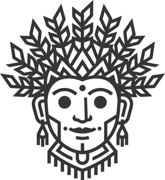 Simplified minimalist vector icon of traditional Betawi Ondel Ondel puppet head with coconut leaf hair decoration for Indonesia Independence Day