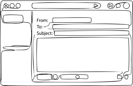 Continuous one line drawing of blank email window mockup generic browser interface concept vector