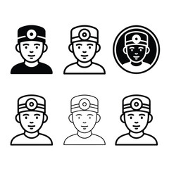 Fototapeta premium Doctor Avatar Icons Set Featuring Medical Professionals Wearing Headlights in Minimalist Vector Style
