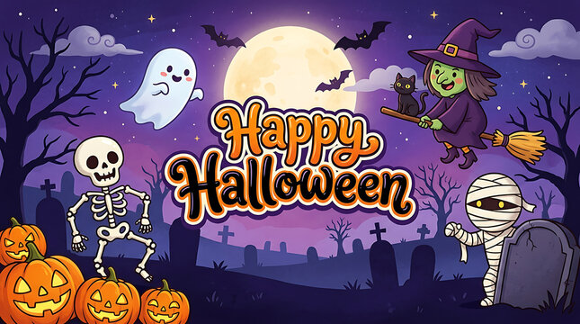 Pixel art happy halloween scene