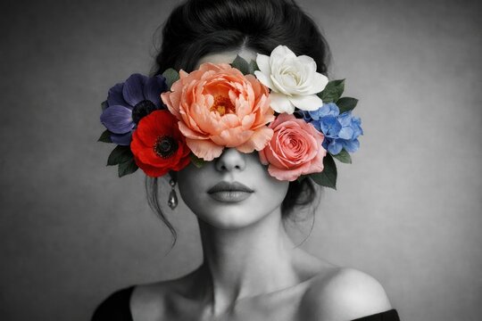 Colorful floral eye mask portrait.