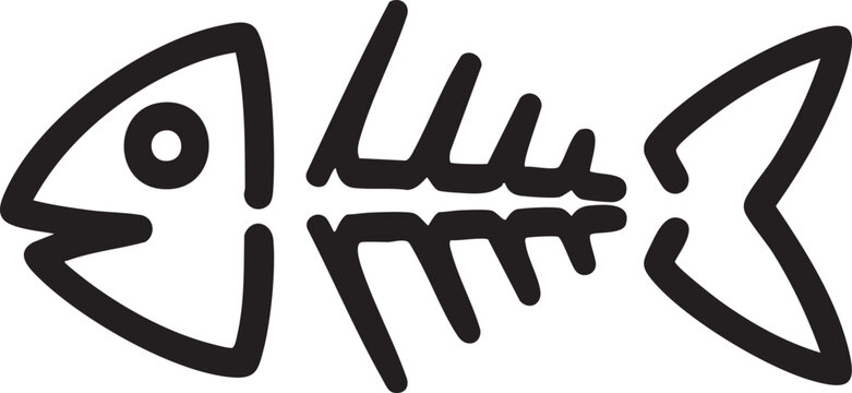 Simple hand drawn sketch of a fish skeleton with skeleton, creative