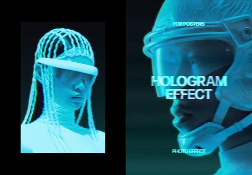 Vertical Hologram Color Photo Effect For Poster And Print Design