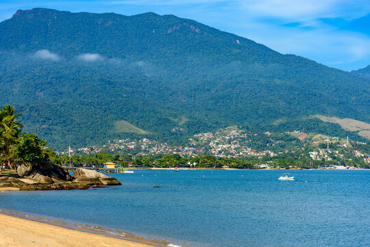 Urban beach in the tourist city of Ilhabela, Sao Paulo