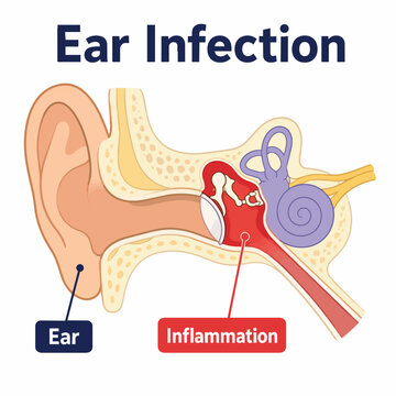 Ear infection otitis media showing middle ear inflammation