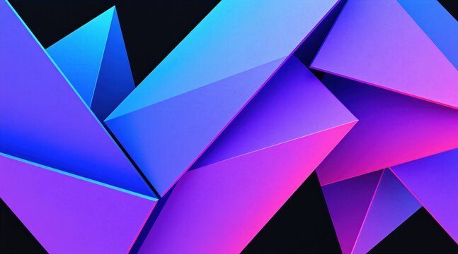 Abstract geometric shapes with sharp angles in blue purple pink gradient. Dark background with intersecting planes creating depth and perspective. Modern digital art.