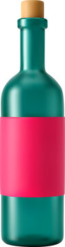 3D glass bottle with pink label and cork stopper.
