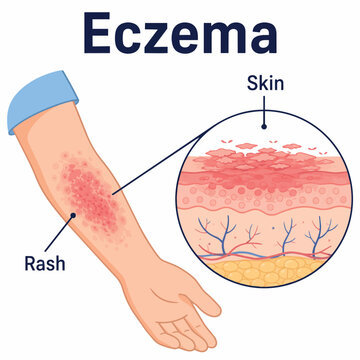 Eczema rash on arm with magnified skin inflammation