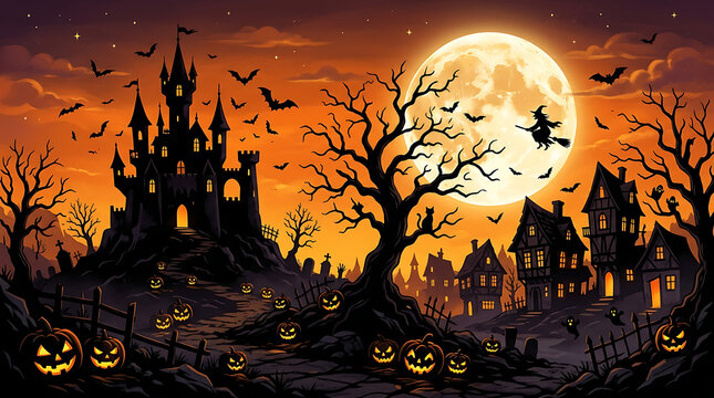 Pixel art halloween night scene