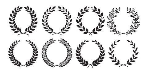 Laurel wreath collection with various leaves and berry designs on transparent background. © Sen
