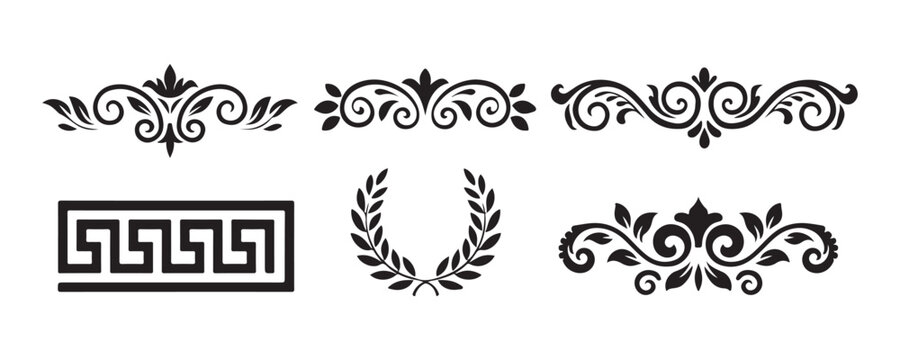 Elegant collection of decorative flourish dividers and greek border patterns for invitation card design.