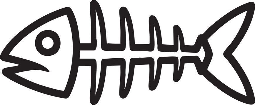 Black and white hand drawn fish bone illustration with skeleton