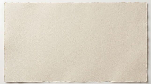 Textured handmade beige paper sheet with deckled edges