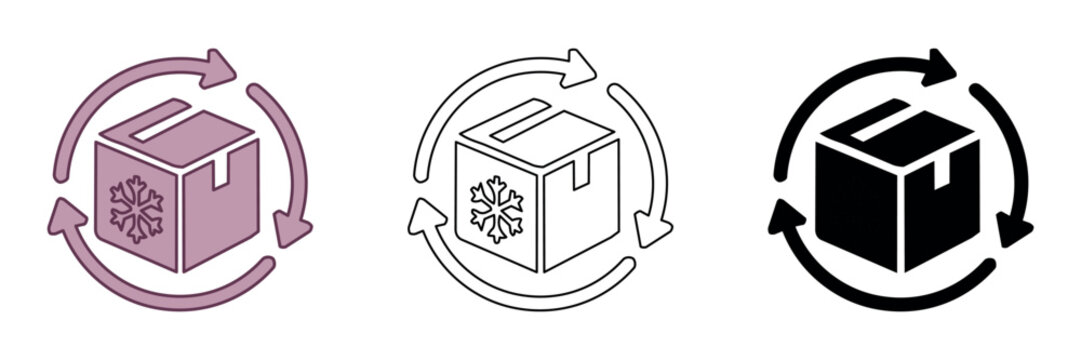 Cold chain logistics icon showing a box with snowflake and circular arrows