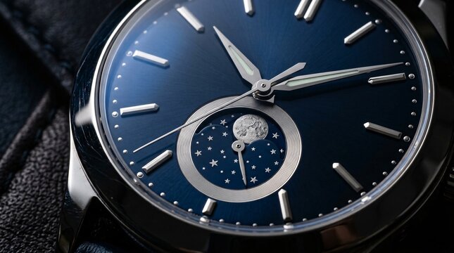 Eclipsed Moonphase Watch with Deep Blue Dial and Starry Celestial Display