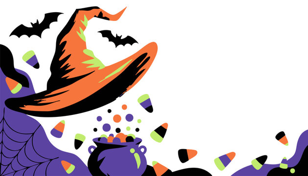 Trick or treat horizontal sale template with vibrant orange-purple-green colors &mdash; retail coupon design