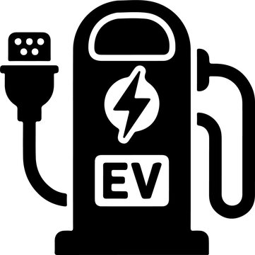 Electric vehicle charging station icon, EV charger symbol, eco-friendly fuel pump logo, sustainable energy sign